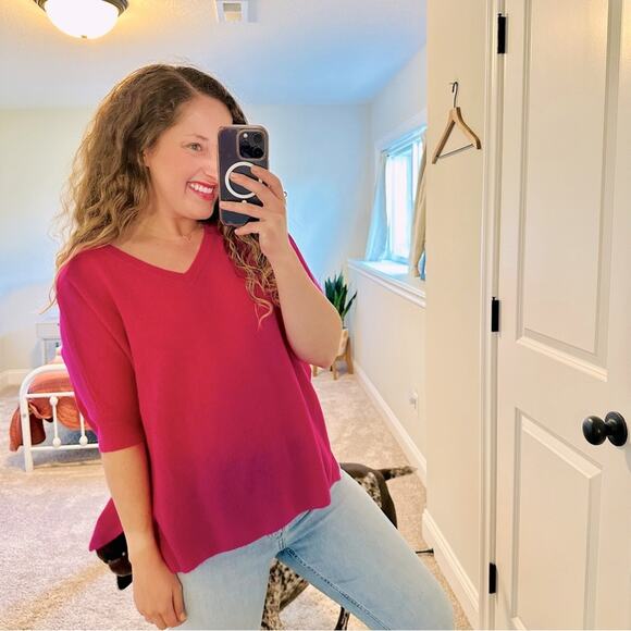 NWT Brodie Cashmere Pink Short Sleeve Top Sweater Small - Picture 1 of 9